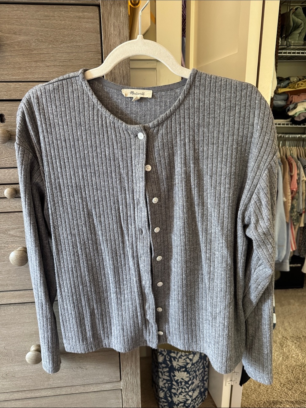 Madewell Gray Ribbed Button-Front Cardigan